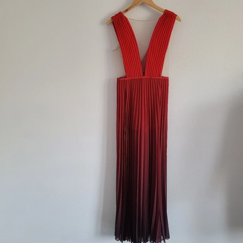 Bebe red ombre pleated double  split illusion bodice formal evening gown - Picture 11 of 13